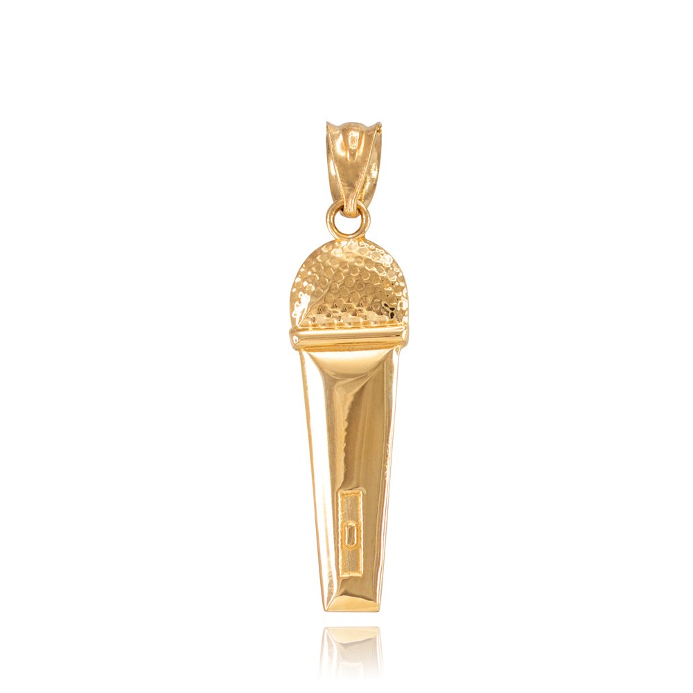 14 K giallo oro cantante microfono musicale ciondolo