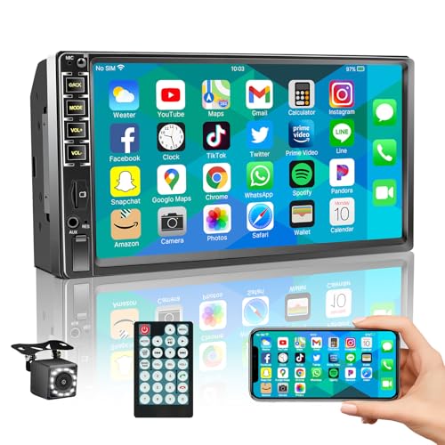 7' Car Stereo Double Din Touch Screen Car Radio Audio Receiver FM Radio Bluetooth Video Remote Control MP5/4/3 Player Android Phone Mirror Link USB/SD/AUX Hands Free Calling with Camera