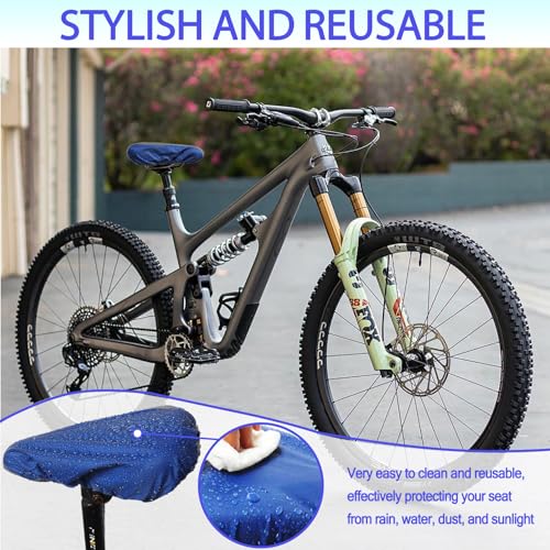 Image of Waterproof Bicycle Seat Covers Dustproof Rainproof UV-Resistant and Windproof Easy to Install and Clean Reusable Suitable for Men's and Women's Mountain Bike and Narrow Seats(2pcs Blue)