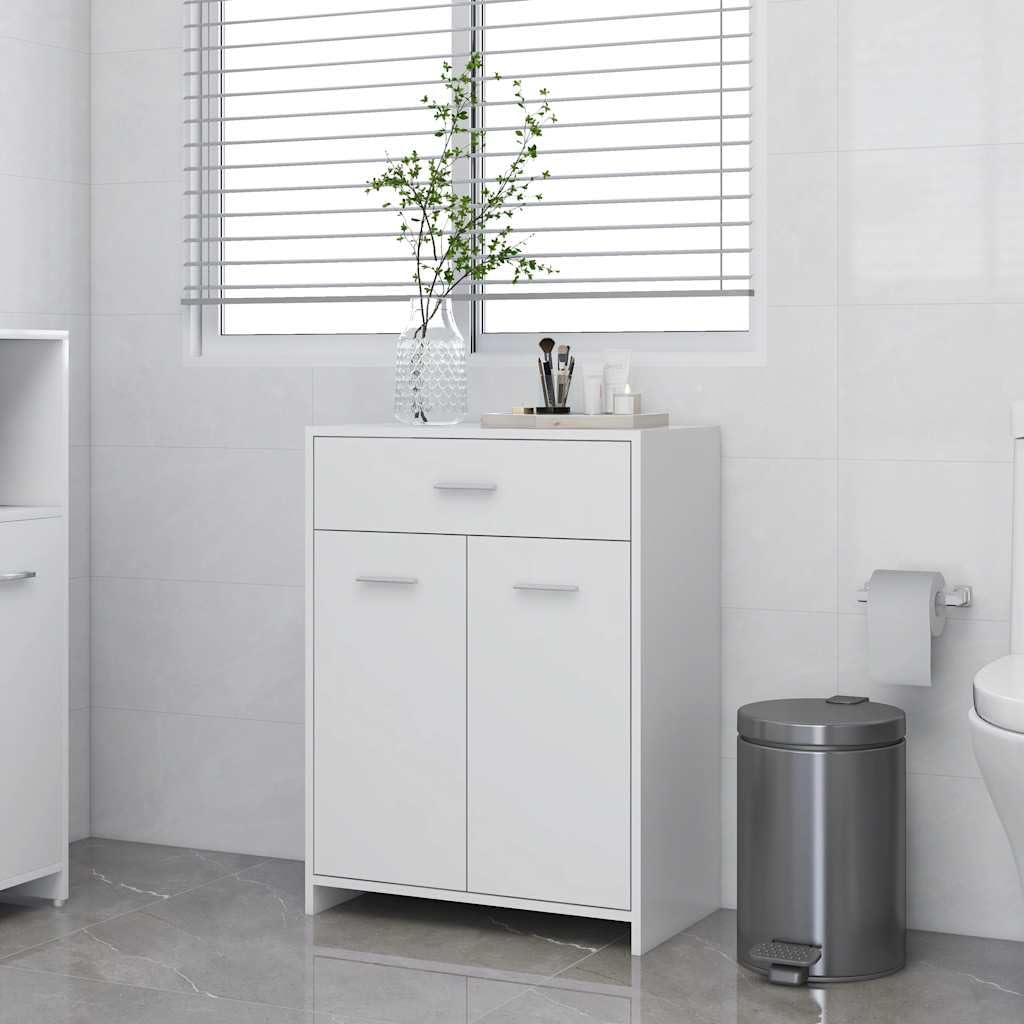 Armadietto da bagno in legno bianco, 60 x 33 x 80 cm, con 2 scomparti, salvaspazio, montaggio a parete per bagno, WC degli ospiti, spazio e ordine nel lavandino
