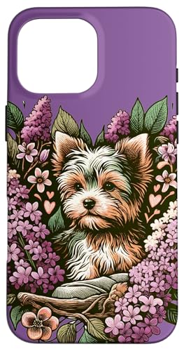 Yorkie Mom Purple Lilacs Case for iPhone 16 Pro Max