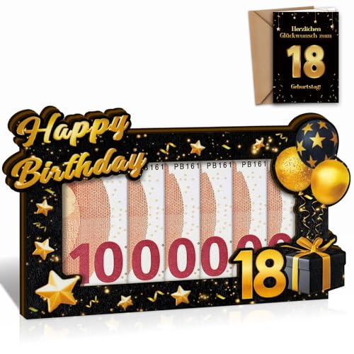 Geldgeschenk 18. Geburtstag Junge Mädchen, Erste Million 18ter Geschenk Holz mit Geburtstagskarte 18, Deko Geschenke zum 18 Geldgeschenke Geburtstag Gästebuch - Happy Birthday 18