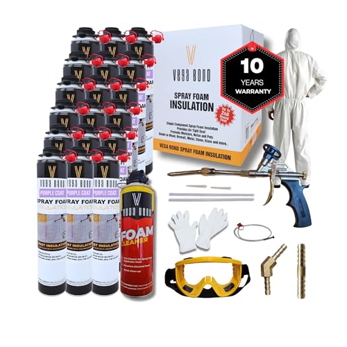 Vega Bond Single Component, Self Expanding, Purplecoat Closed Cell Insulation Spray Foam 29 oz w/ 5.66 R-Value, Acoustic Spray, 20 BF Coverage per can at 1 inch Thickness (18Packs + All Accessoriess)