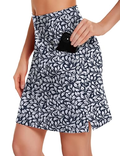 COOrun Skirts for Women Casual Skirt Print High Waist Knee Length Short Skirt with Pockets Multi Black2 XXX-Large
