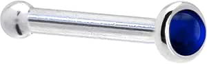 Solid 14k White Gold 2mm Genuine Sapphire Nose Stud 18 Gauge 1/4"