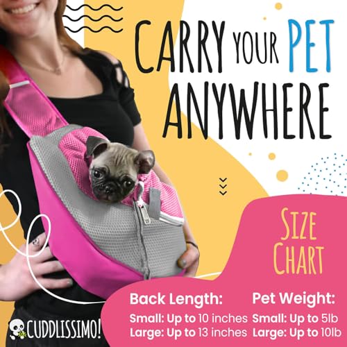 Pet Sling Carrier - Carefully Sized for Teacup & Toy Breed Puppies & Cats (Under 6lb) - Soft Pouch for Small Dogs, Yorkies, Chihuahuas - Ideal for Hands-Free Travel & Walks (Pink)