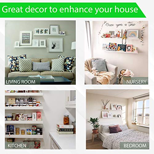 Picture Shelf with Ledge, Set of 2 Photo Ledge Shelves with Groove, White Floating Wall Shelf for Display Book and Frame, 36 Inches Long, Ideal for Nursery and Room Décor - Thumbnail 5