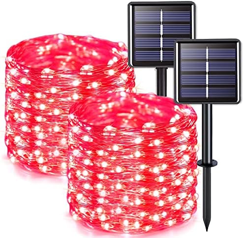 JMEXSUSS 2 Pack Red Solar Halloween Lights, 33ft 100 LED Solar Fairy Lights Outdoor, Waterproof Red Solar String Lights for Halloween Patio Tree Party Christmas Decorations