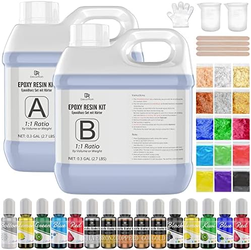 Epoxy Resin Starter Kit - 2.2L / 2.4kg Epoxy Resin with Alcohol Ink, Metallic Ink, Resin Pigment, Mica Powder, Foil Flakes, Glitter and Cast Accessories for Beginners,DIY Resin,Jewelry Making,Tumbler
