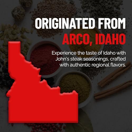 Image of John's Steak and Seasoning Spice, Original Flavor Steak Seasoning for Grilling, Pork Chops, Steaks, Burgers, Chicken, Seafood, Potatoes, and More, Gluten-Free, MSG-Free, Idaho-Made, 20 oz