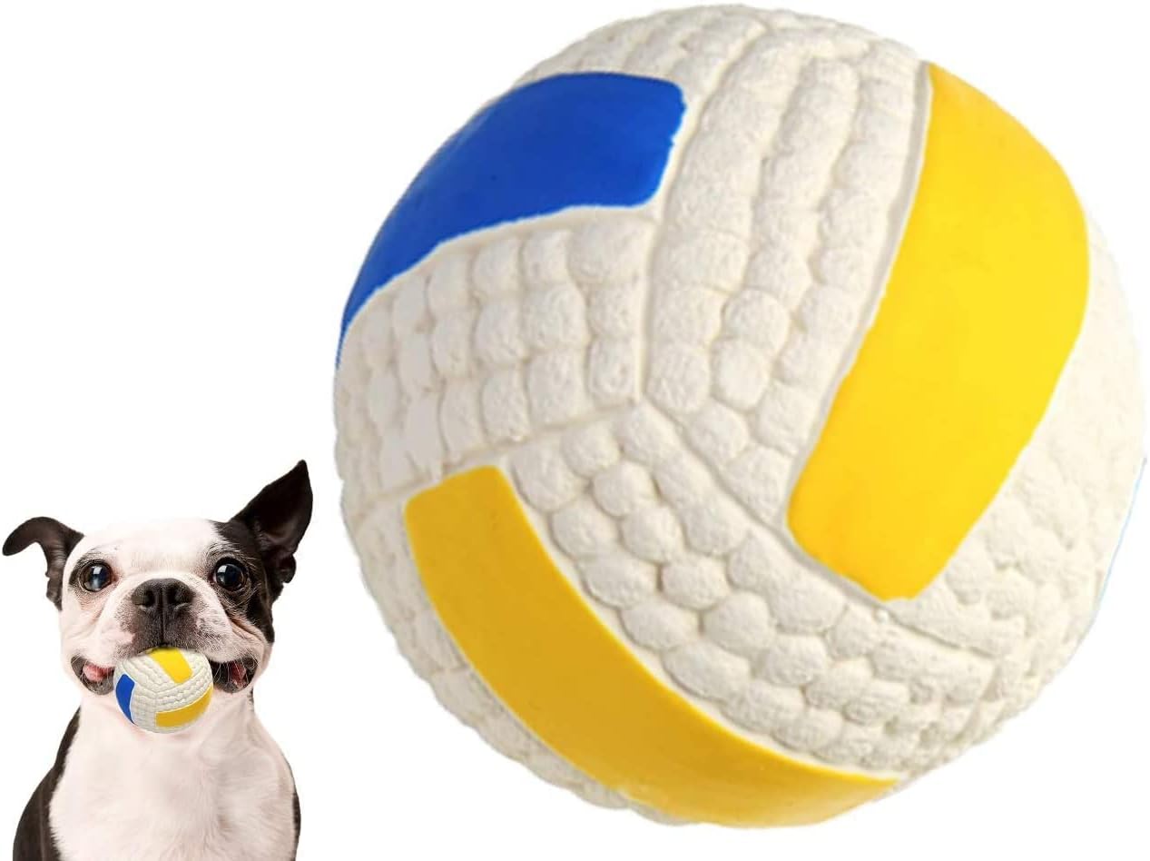 Squeaky Rubber Latex Dog Toy for Small Medium Large Dogs Bouncing Interactive Fetch and Play Floats on Water for Soft Chewer (Small, Volleyball)