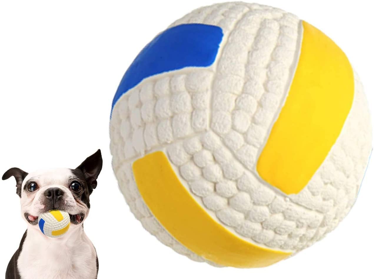 Squeaky Rubber Latex Dog Toy for Small Medium Large Dogs Bouncing Interactive Fetch and Play Floats on Water for Soft Chewer (Small, Volleyball)