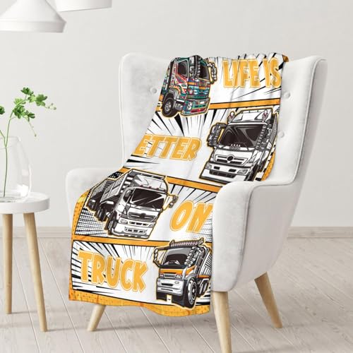 Truck Blanket Gifts - 50x60 Inches Funny Throw Blanket for Boys & Kids - Black Soft Fuzzy Car Blankets for Bed, Couch & Living Room