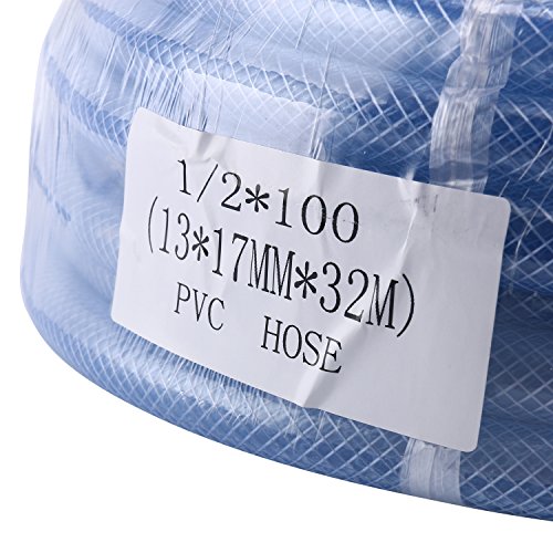 Homend 100' x 1/2" ID High Pressure Braided Clear Flexible Industrial PVC Tubing Heavy Duty UV Chemical Resistant Vinyl Hose Water (1/2" ID X 100FT)