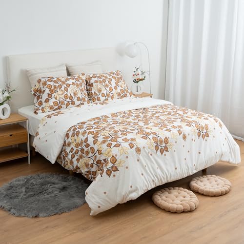 Etrexonline Juego de Funda Nórdica 4 Piezas para Cama 135 - Funda Edredón 220x220 cm, Sábana Bajera 135x200+28 cm, 2 Fundas de Almohadas 50x75 cm - Microfibra Suave y Transpirable - Blanco Otoñal