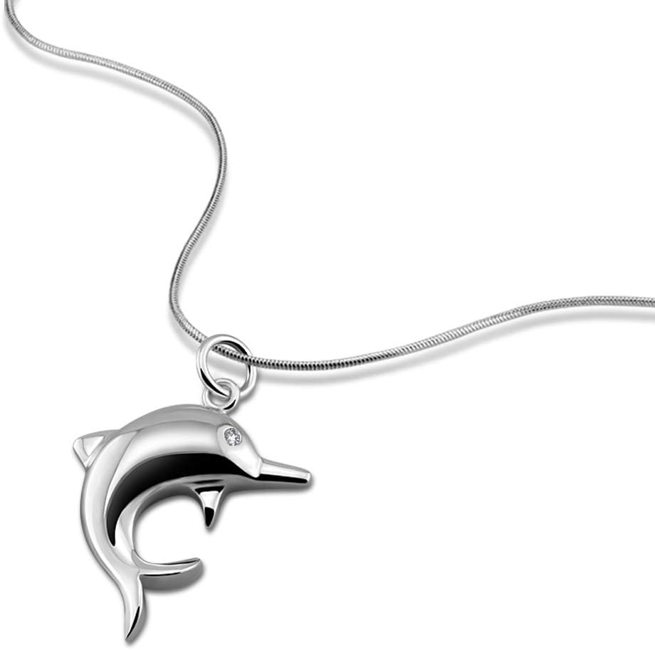 HJ.JEWELRY s925 Sterling Silver Dolphin Ocean Sea Life Pendant Necklace For Women Teen Girl Gift Birthday Christmas