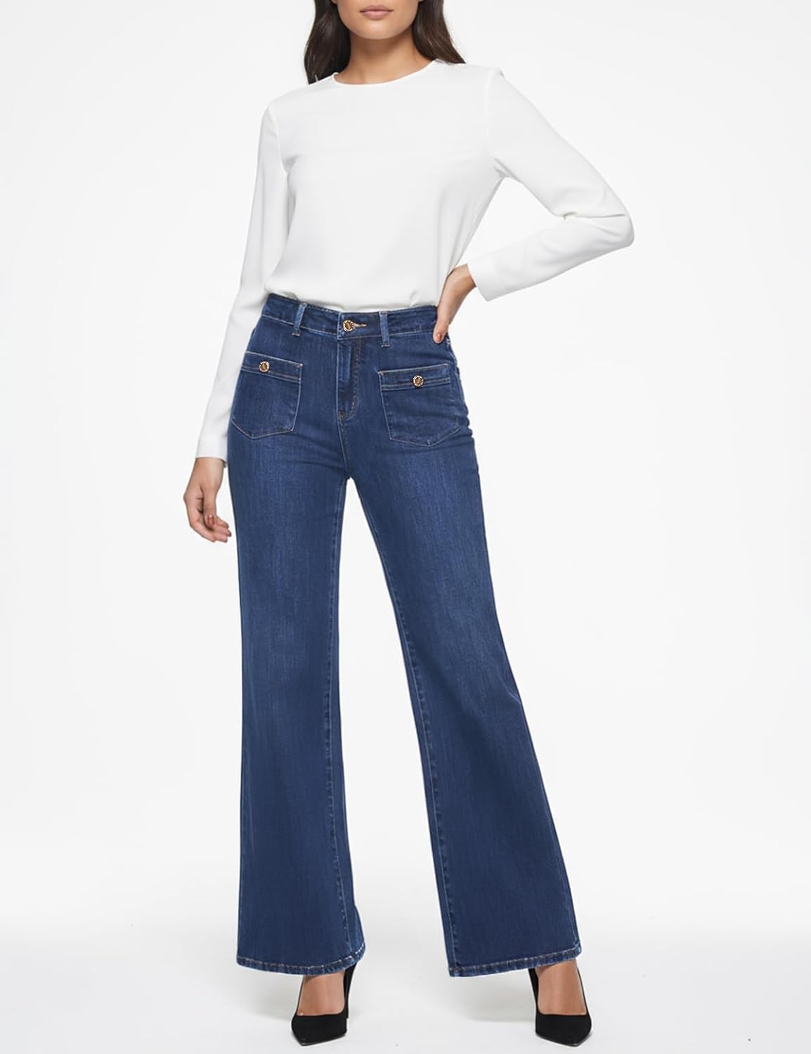 Wide Leg Jeans Woman, High Waisted Jeans for Women Trendy Stretchy Baggy Denim Pants with Pocket - Image 3