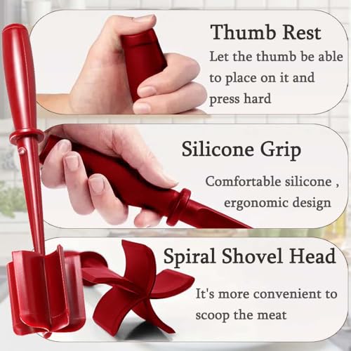 Mince Meat Masher Non-Stick Handheld Masher Multifunctional Heat Resistant Mix Hamburger Chopper Cookware for Home Kitchen Hamburger Meat, Beef, Vegetable, Fruit (Red) - Image 3