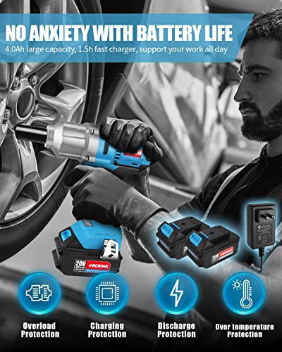Vicring 20V Cordless Impact Wrench 1/2 Inch Impact Gun Brushless High Torque Power Impact Wrench Electric Lug Nuts Impact Driver With 4.0Ah Battery Fast Charger And 4 Sockets #TOP5