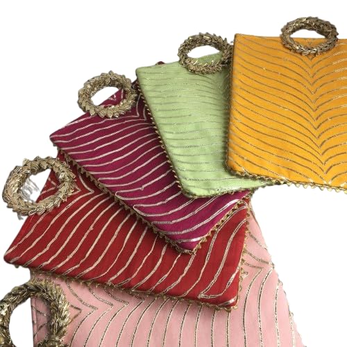 Tiny Treasure Tote Bag with Heavy Lace Handle | Perfect for Gifting | Festive & Wedding Return Gift | Random Color |Zigzag Design| Fancy Lace Handle