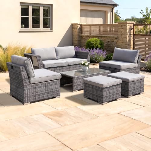 Image of CHARLES BENTLEY St Tropez Rattan Lounge Set 6 Seater, Grey 75x157x65cm