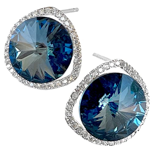 Elegante Ohrstecker Silber/Gold Kristall Rund Blau/Weiß, Ohrschmuck Swarovski ,Earrings for Women, Ohringestecher, Medizinische Ohrstecker , Ohrringe Frauen Schmuck Damen, Damen Ohrringe 1,3 cm Cover