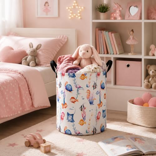 Image of Large Laundry Basket Canvas Storage Bins Baby Nursery Hamper for Boys and Girls Toy Box Gift Baskets for Home,Office,Home Decor
