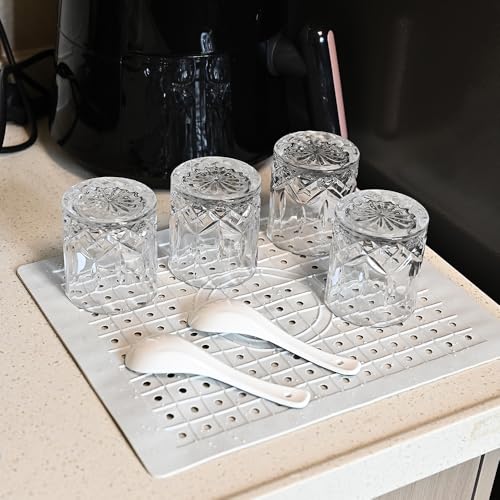 Kitchen Sink Mat, 12\" x 10\" Dish Drying Mat, Sink Protector Mats for Bottom of Kitchen Sink, Fast Draining Sink Mats with Grid, 2 Pack White - Thumbnail 4