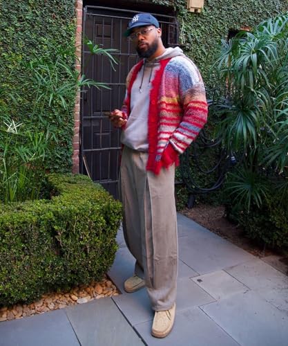 Y2K Colorblock Cardigan, Open Front V-Neck Oversized Sweater, Gradient Pinstripe - Colorful Knit Cardigans 5