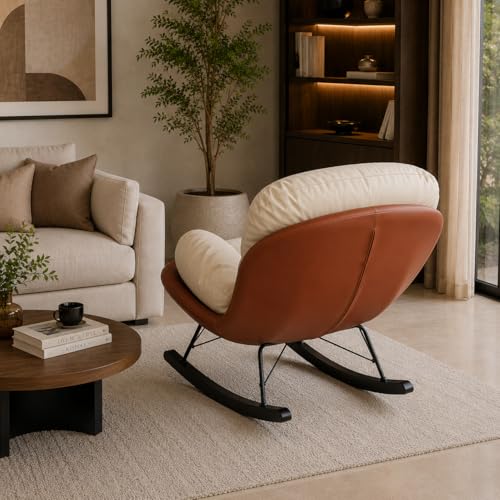 Image of The Attic Rocksy Lounge Chair, Aaram Chair for Adults, Modern Rocking Chair, Peach, Beige
