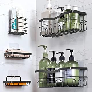 Shower Caddy Self Adhesive No Drilling Shower Shelf, 5 Pack Stainless Steel Bathroom Shelves Easy Drain Multipurpose Shower Rack,Up To 20 Kg Load Capacity for Bathroom Toilet Kitchen Powder Room Etc