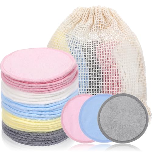 Guduling Lot de 30 tampons démaquillants lavables, réutilisables, avec sac en tissu pour tous les types de peau, pour le nettoyage du visage et les soins de...