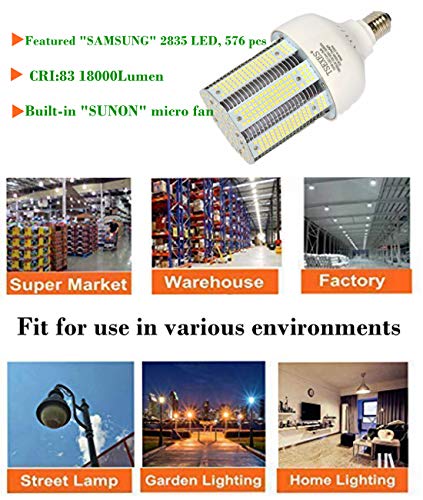 Tsexes 120W Led Corn Cob Bulb,E26/E39 Mogul Base Lamp, 6000K Daylight 18000Lm Replacement 400-600 Watt Metal Halide Hid Hps Cfl, For Garage Warehouse Parking Lot High Bay Work Shop Lamp #TOP3