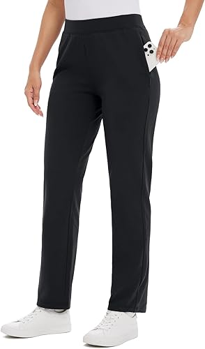 baleaf Pantalones con forro polar para mujer, pantalones de pierna recta, pantalones de vestir con bolsillos con cremallera, atléticos para golf,