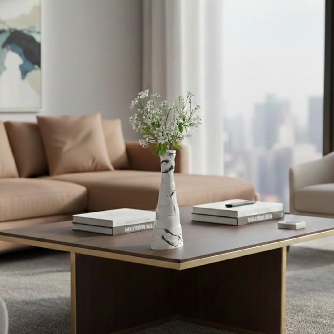 Balanced Stability - Tiered Geometric Flower Vase | Modern Marble Finish Decorative Pot for Living Room, Office & Home Decor | Tall Architectural Centerpiece-image-36