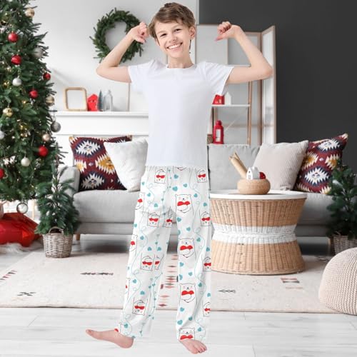 Boy's Pants Polar Bear Red Heart Jogger Pants Elastic Waist Long Bottoms Trousers with Pockets 6-14 Years2