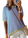 Cuptacc – Cuptacc Tshirt Damen Baumwolle Shirt Sommer Elegant Gestreif