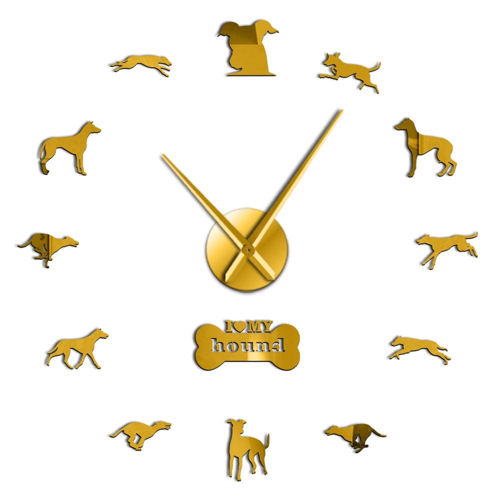 Vcs Gold Greyhound Adoption Wall Art Diy Giant Wall Clock Greyhound Home Decor Dog Breed Exclusive Wall Clock Dog Lovers Gift(Golden,27Inch)