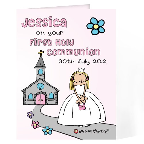 Bang en la puerta Tarjeta de felicitación personalizadas – niñas 1st Sagrada Comunión