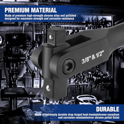 Image of WORKPRO 24-inch Dual Drive Breaker Bar, 3 /8 inch & 1 /2 inch Drive, Heavy Duty Breaker Bars with 360 Flex Head, Spring-loaded Detent Ball, CR-MO Head, Premium Chrome Vanadium Steel with Black Phosphate Finish