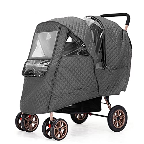 Image of Double Stroller Winter Rain Cover,Winter Cover for Double Tandem Stroller,Big Size Universal Rain and Wind Cover (Grey)