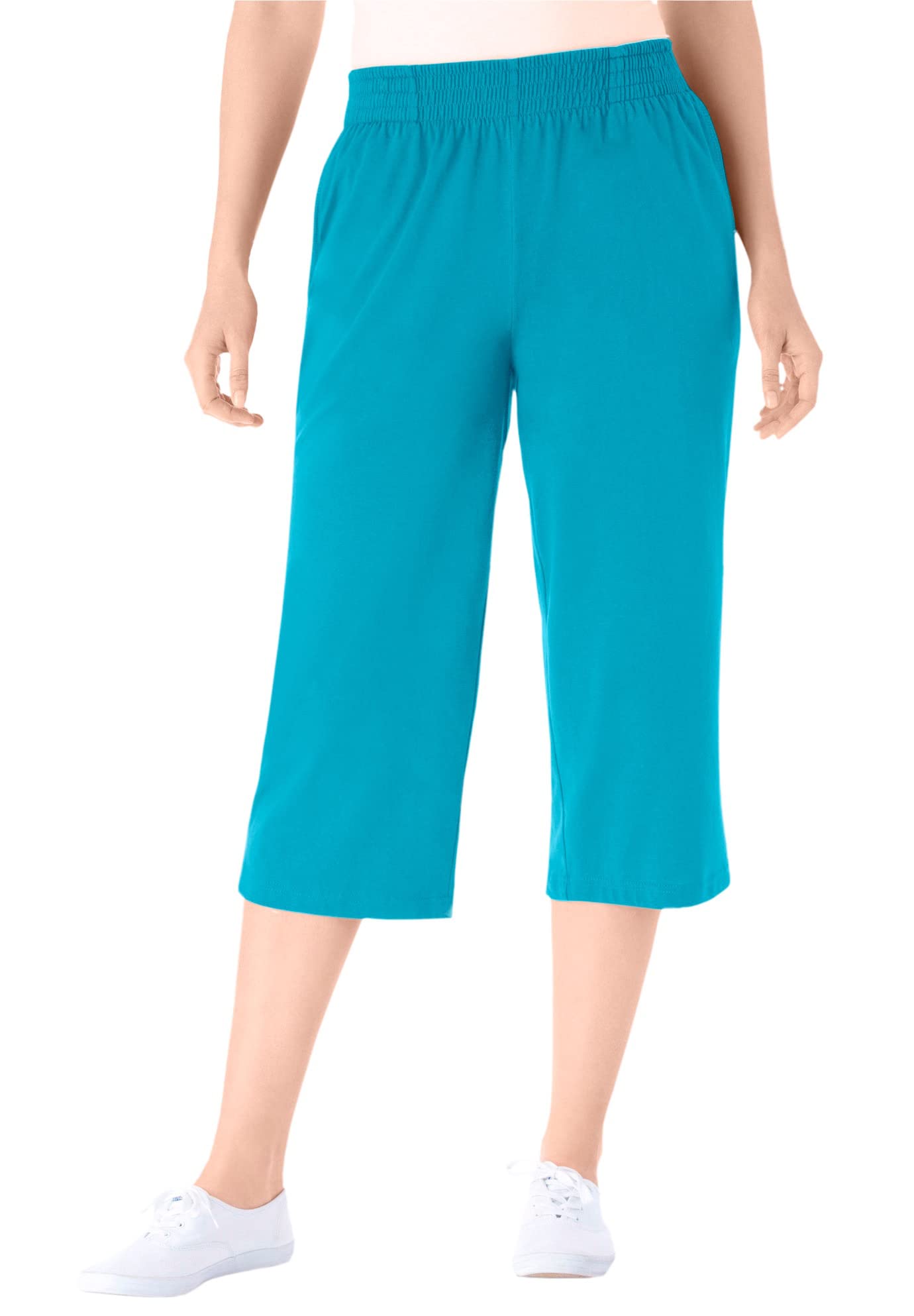 Woman Within Plus Size Elastic-Waist Pull-On Knit Pocket Capri Pants