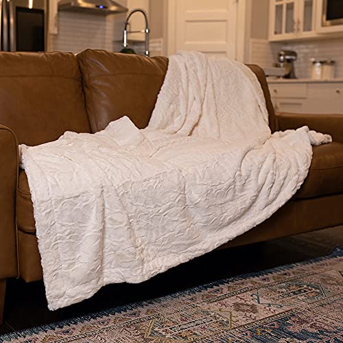 Graced Soft Luxuries Softest Warm Elegant Cozy Faux Fur Home Throw Blanket (Solid Ivory, Extra Large 60" X 80") #TOP5