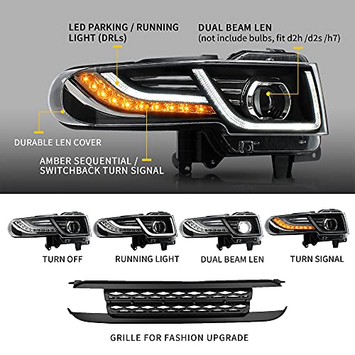 Vland Dual Beam Projector Led Headlight & Black Bumper Grille & D2S Led Light Bulbs For [Toyota Fj Cruiser Suv 2007-2015] W/ Sequential Turn Signal & Drl Bars Yaa-Fj-0249A, (Bulbs Included) #TOP1
