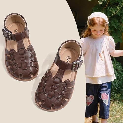 Image of WUIWUIYU Toddlers Little Girls T-Strap Hook&Loop Dress Strawberry Summer Shoes Closed Toe Carrot Sandals