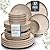 Stoneware dinnerware set 8 persons Rustic 32 pcs - Rustic design dinnerware set, dishwasher safe - Bowl and plate set - Pure Living dinnerware in beige…