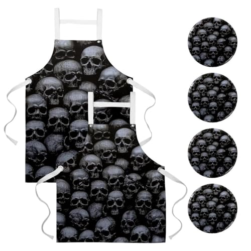 Tabliers de cuisine crânes (lot de 2) taille unique avec broches pour bar et service