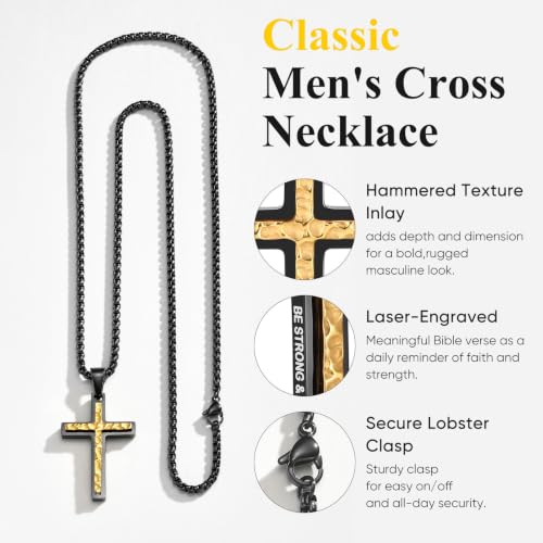 JZPZ Cross Necklace for Men-Hammered Christian Pendant Necklaces with Chain - image 3
