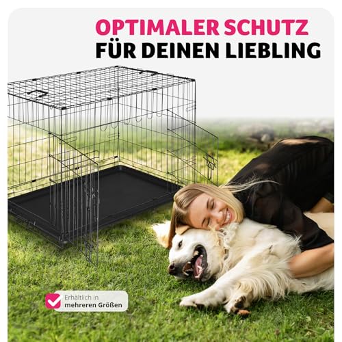 tectake® Hundekäfig, Hundegitter Box, Dog Kennel, Hundebox faltbar, Transportbox stabil, für Hunde und Welpen, für Kofferraum, Auto, Camping und Zuhause, Wohnung - 91,5 x 59,5 x 64 cm