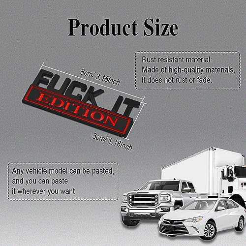 Image of Fuck IT Edition Emblem, Car Exterior Emblems Badge 3D Sticker Decal, Fuck-IT Edition Emblem 3D Fender Badge Decal, 3D Fender Badge Decal Car Truck Replacement, Fit for All Cars (Black Red 1)